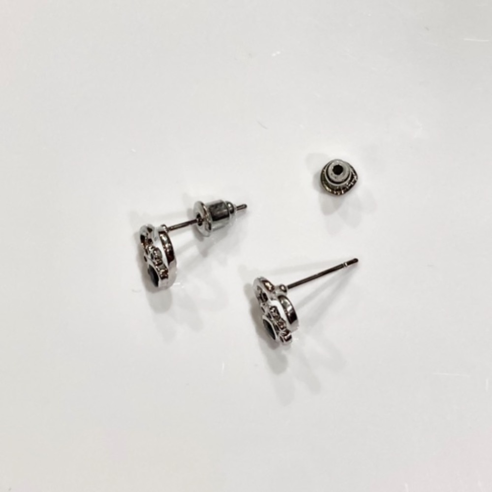 Love My Pet Paw Print Black Crystal Silver Toned Stud Earrings - Picture 3 of 3